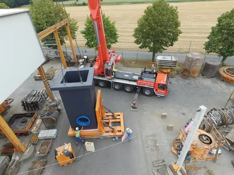 Vorbereitung eines Betonfertigteils für den Transport zur Baustelle